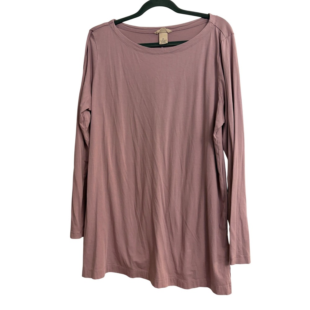 Duluth Trading Co Pima Cotton Modal Tunic Top Purple XL Long Sleeve Side Slit